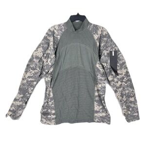 Massif US Army Military Combat Shirt FR Mens L Green Beige Digital Camo LS NWT